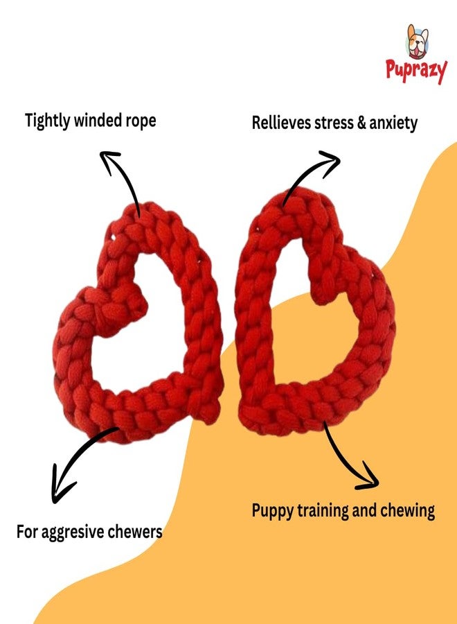 بوبرازي لعبة مضغ متينة على شكل قلب من Puprazy، حبل مشدود للكلاب، مناسبة للجراء، تخفف التوتر والقلق (عبوة من قطعتين) - أحمر - Image 2